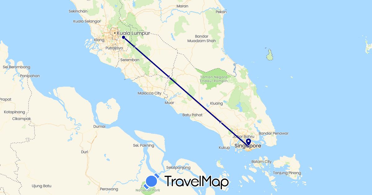 TravelMap itinerary: driving in Malaysia, Singapore (Asia)